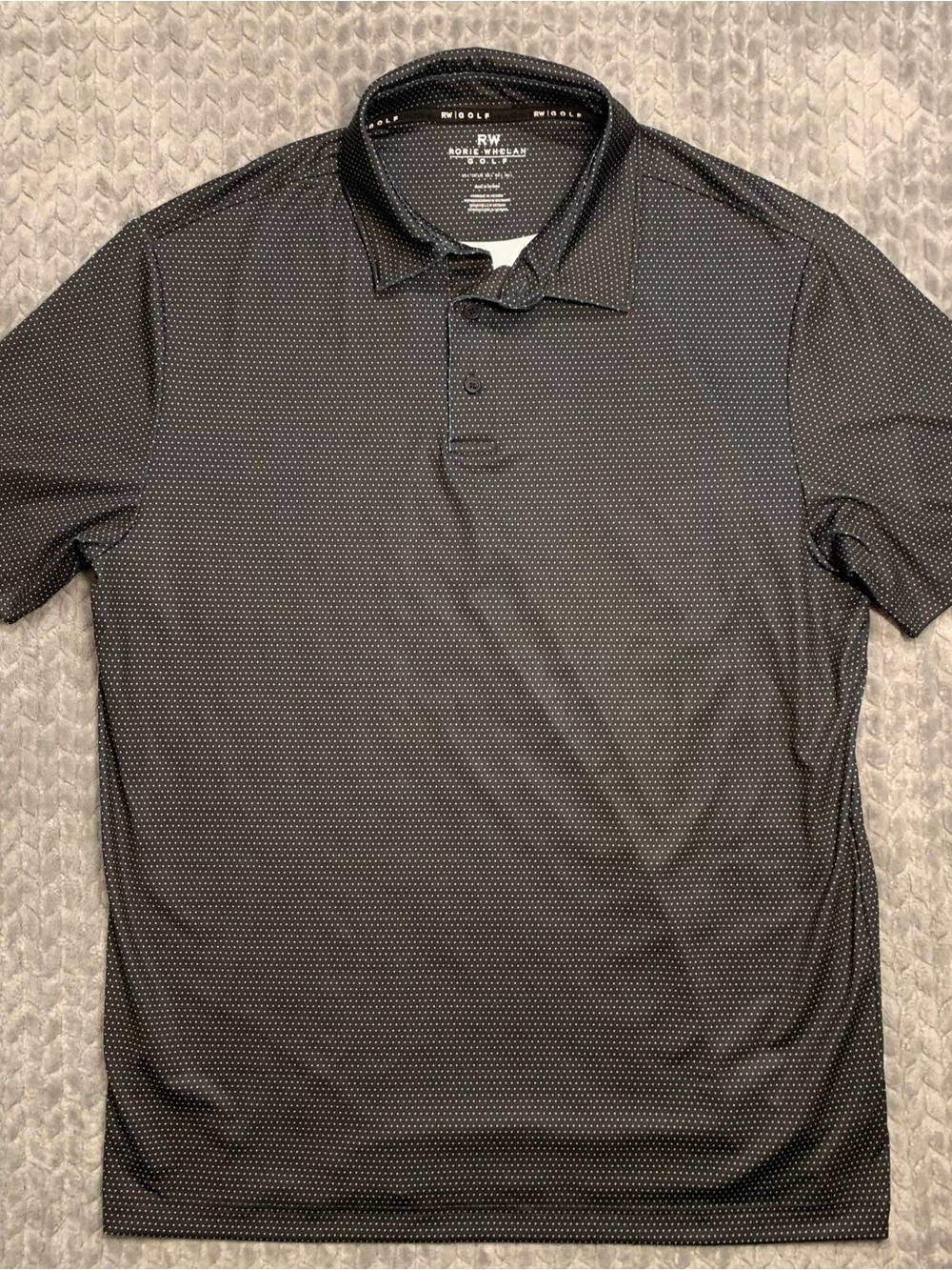 Rorie Whelan Golf Polo Shirt Mens L Black White Micro Dot Stretch Performance